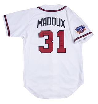 1997 Greg Maddux Game Used & Signed Atlanta Braves Jersey With Jackie Robinson 50th Anniversary Patch (Beckett) 